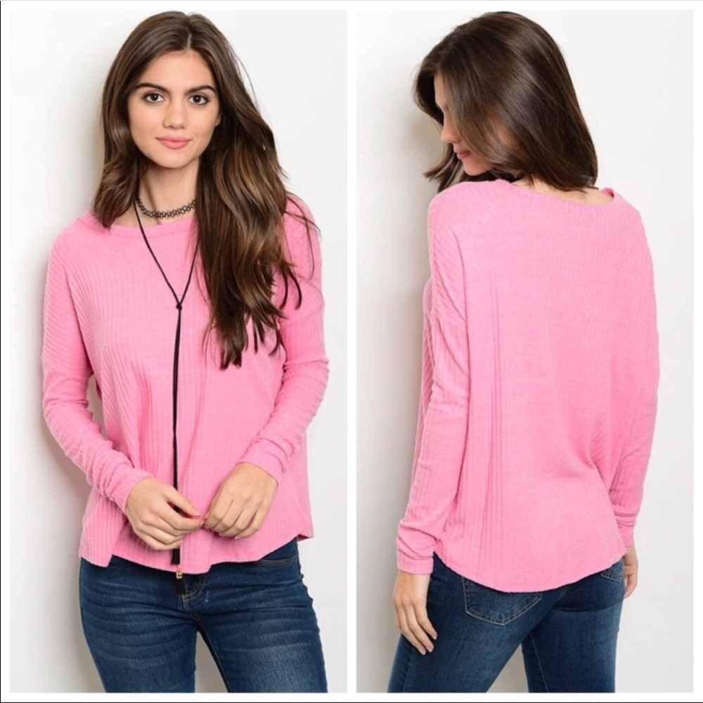 Pink long sleeve ribbed top - Picture 2 of 6